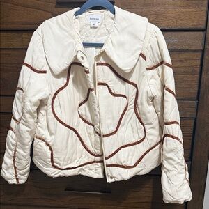 Free People Cream and Brown Puffer Jacket